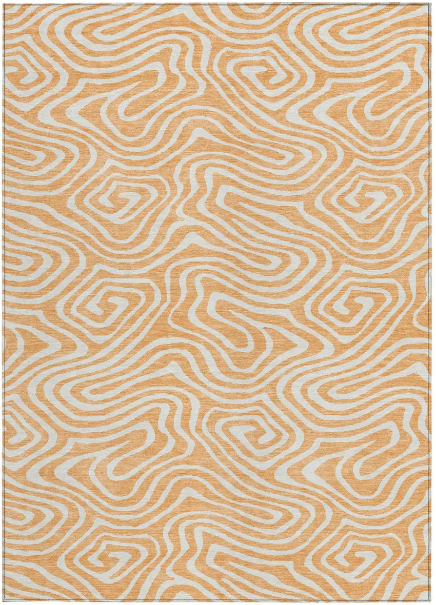 Peach And Ivory Abstract Washable Indoor Outdoor Area Rug Photo 8