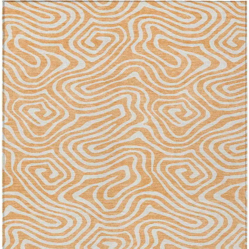 Peach And Ivory Abstract Washable Indoor Outdoor Area Rug Photo 7