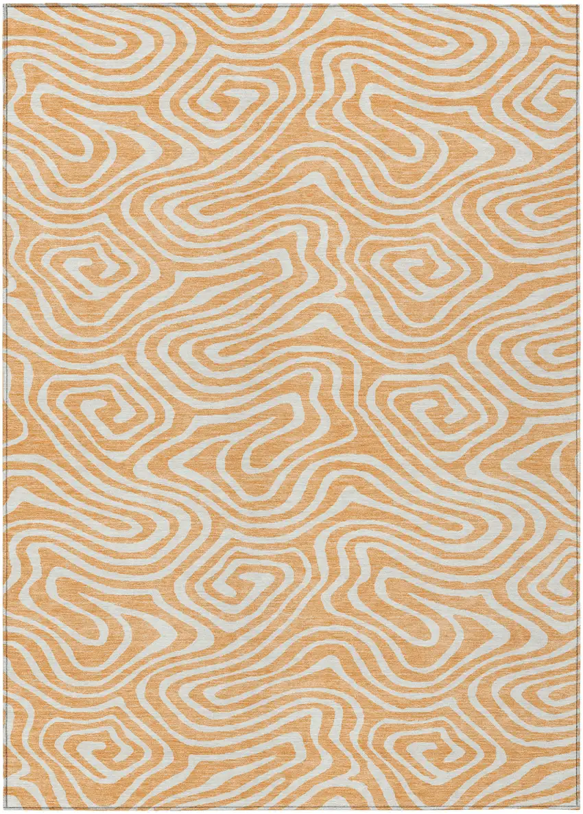 Peach And Ivory Abstract Washable Indoor Outdoor Area Rug Photo 2
