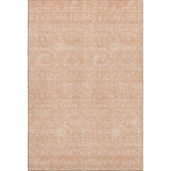 Peach And Ivory Floral Washable Area Rug With UV Protection Photo 1