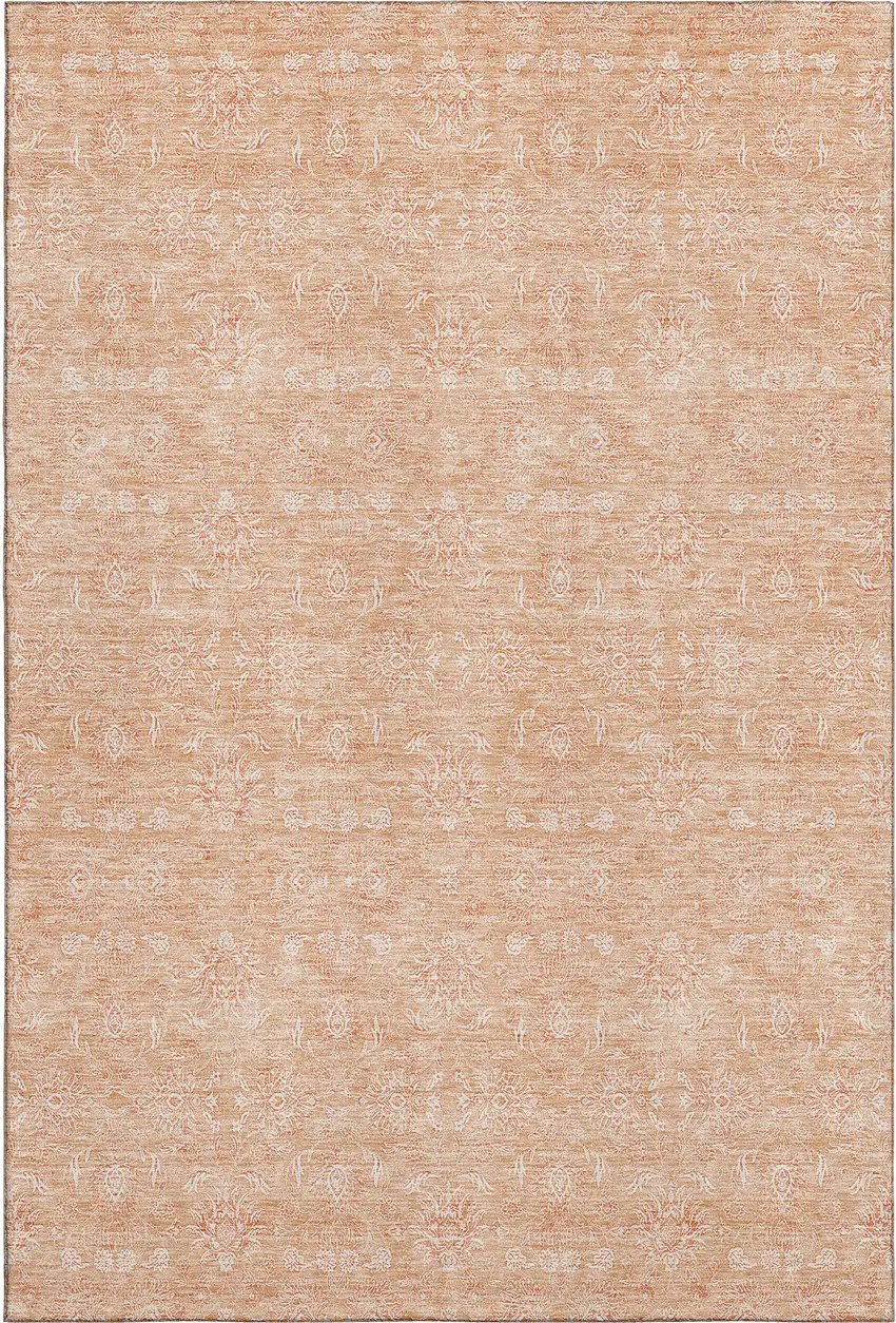 Peach And Ivory Floral Washable Area Rug With UV Protection Photo 1