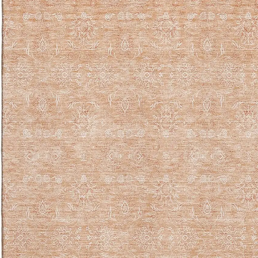 Peach And Ivory Floral Washable Area Rug With UV Protection Photo 3