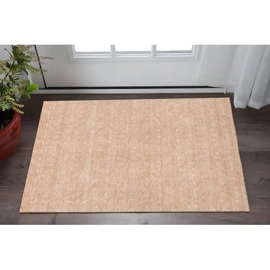 Peach And Ivory Floral Washable Area Rug With UV Protection Photo 2