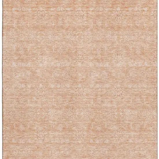 Peach And Ivory Floral Washable Area Rug With UV Protection Photo 4