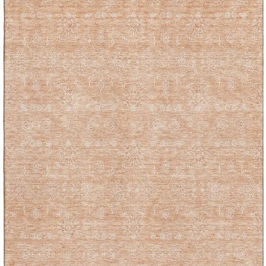 Peach And Ivory Floral Washable Area Rug With UV Protection Photo 4