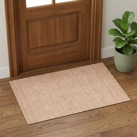 Peach And Ivory Floral Washable Area Rug With UV Protection Photo 1