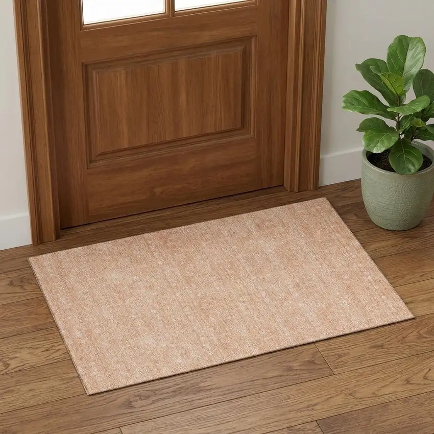 Peach And Ivory Floral Washable Area Rug With UV Protection Photo 1