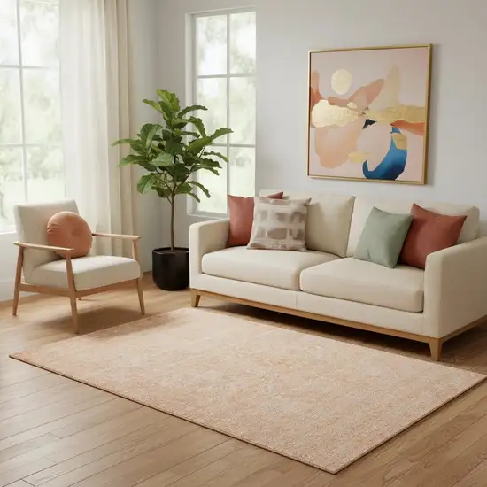 Peach And Ivory Floral Washable Area Rug With UV Protection Photo 1