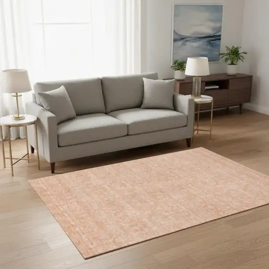 Peach And Ivory Floral Washable Area Rug With UV Protection Photo 1