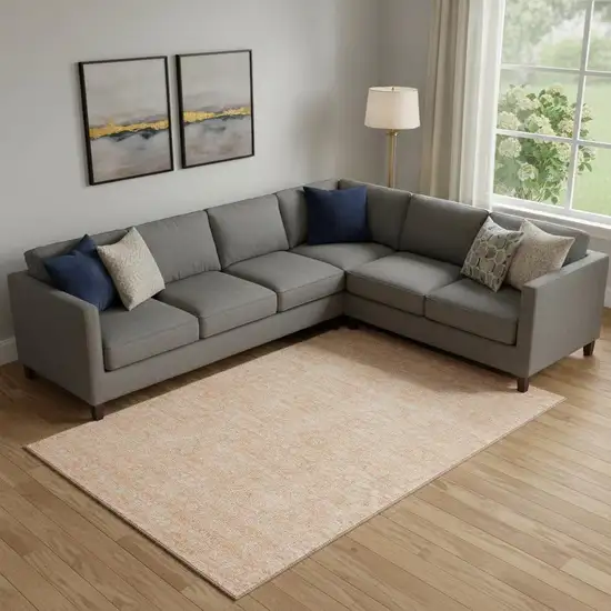 Peach And Ivory Floral Washable Area Rug With UV Protection Photo 1