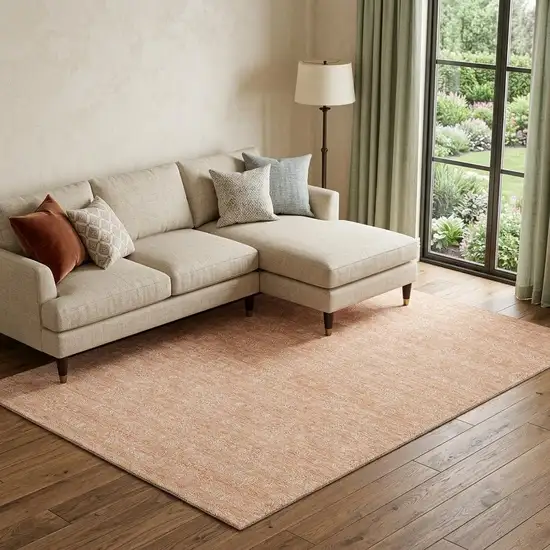 Peach And Ivory Floral Washable Area Rug With UV Protection Photo 1