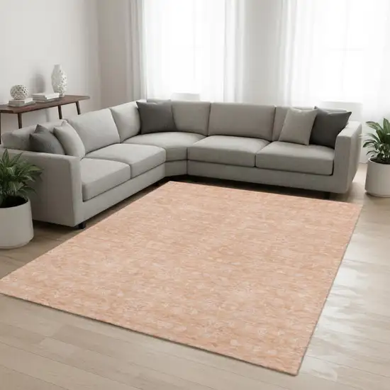 Peach And Ivory Floral Washable Area Rug With UV Protection Photo 1
