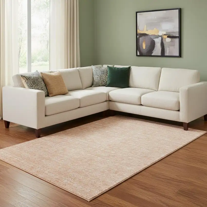 Peach And Ivory Floral Washable Area Rug With UV Protection Photo 1