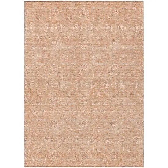 Peach And Ivory Floral Washable Indoor Outdoor Area Rug Photo 1