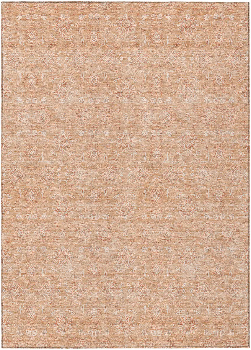 Peach And Ivory Floral Washable Indoor Outdoor Area Rug Photo 1
