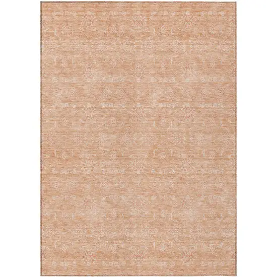 Peach And Ivory Floral Washable Indoor Outdoor Area Rug Photo 1