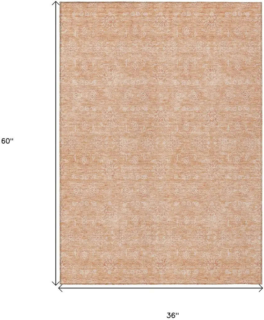 Peach And Ivory Floral Washable Indoor Outdoor Area Rug Photo 3