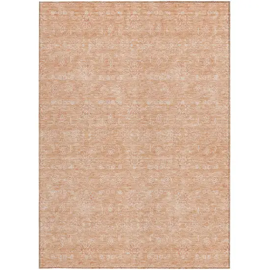 Peach And Ivory Floral Washable Indoor Outdoor Area Rug Photo 3