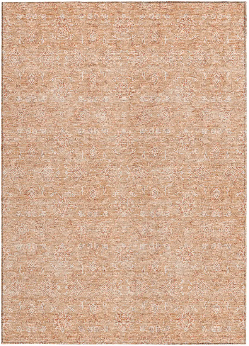 Peach And Ivory Floral Washable Indoor Outdoor Area Rug Photo 3