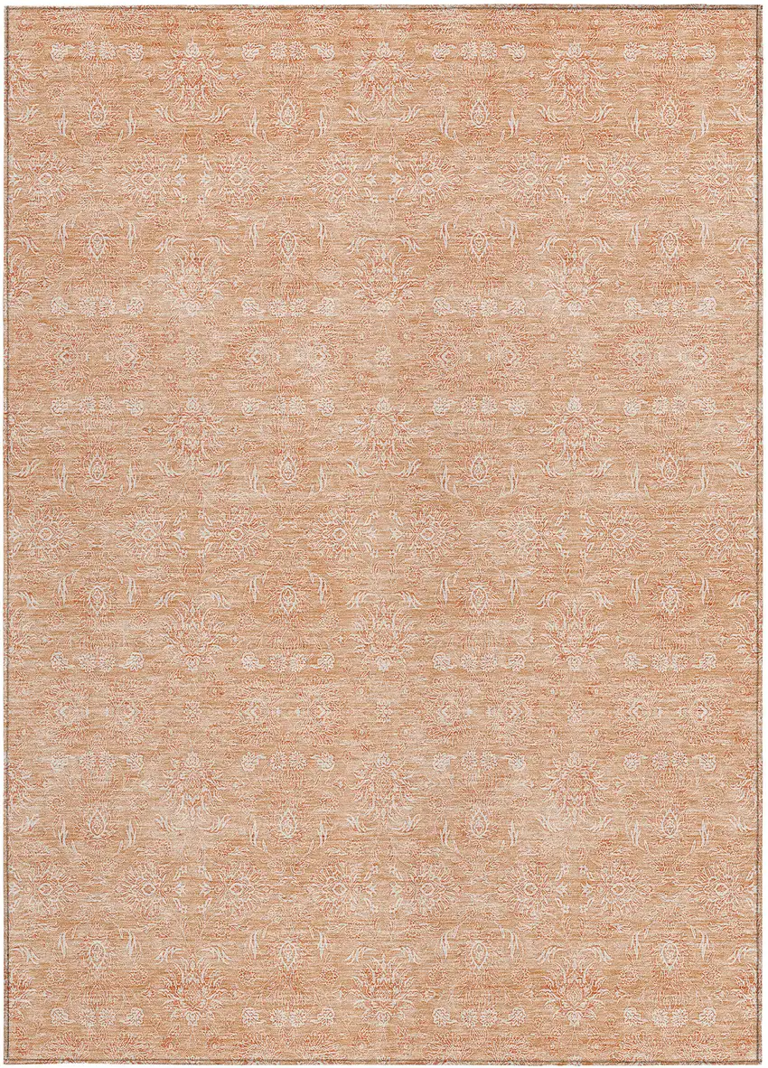 Peach And Ivory Floral Washable Indoor Outdoor Area Rug Photo 3