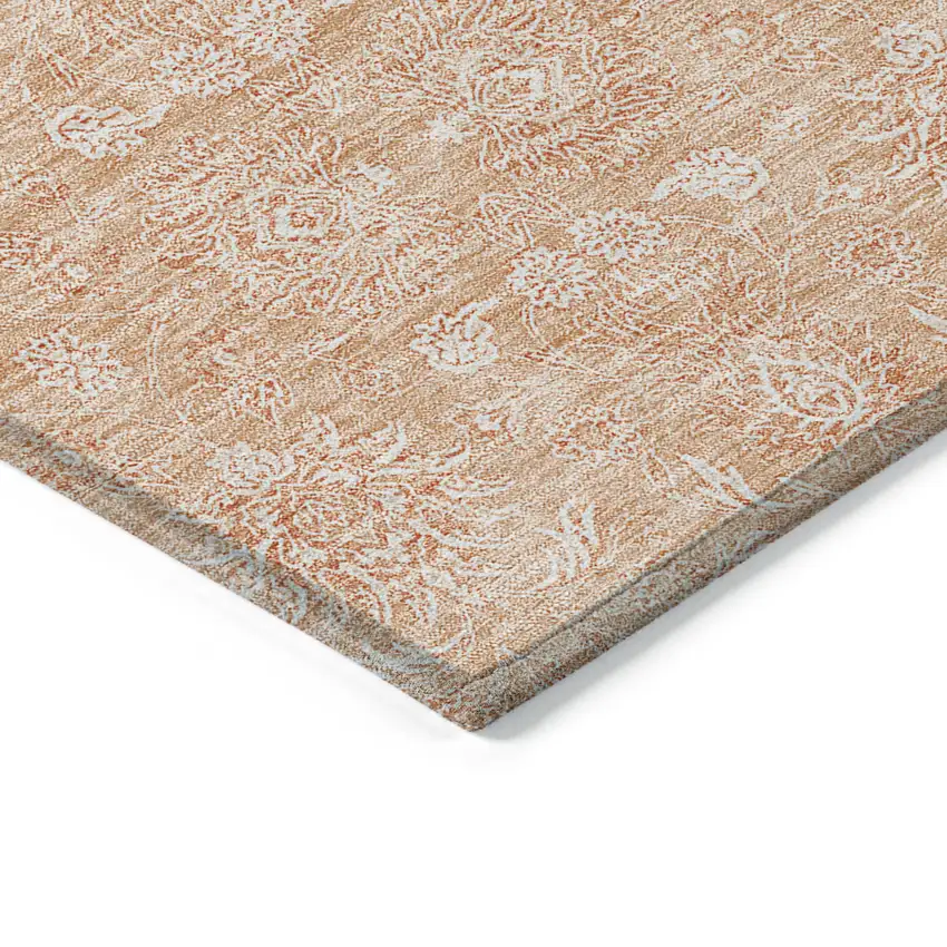 Peach And Ivory Floral Washable Indoor Outdoor Area Rug Photo 2