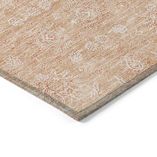 Peach And Ivory Floral Washable Indoor Outdoor Area Rug Photo 2