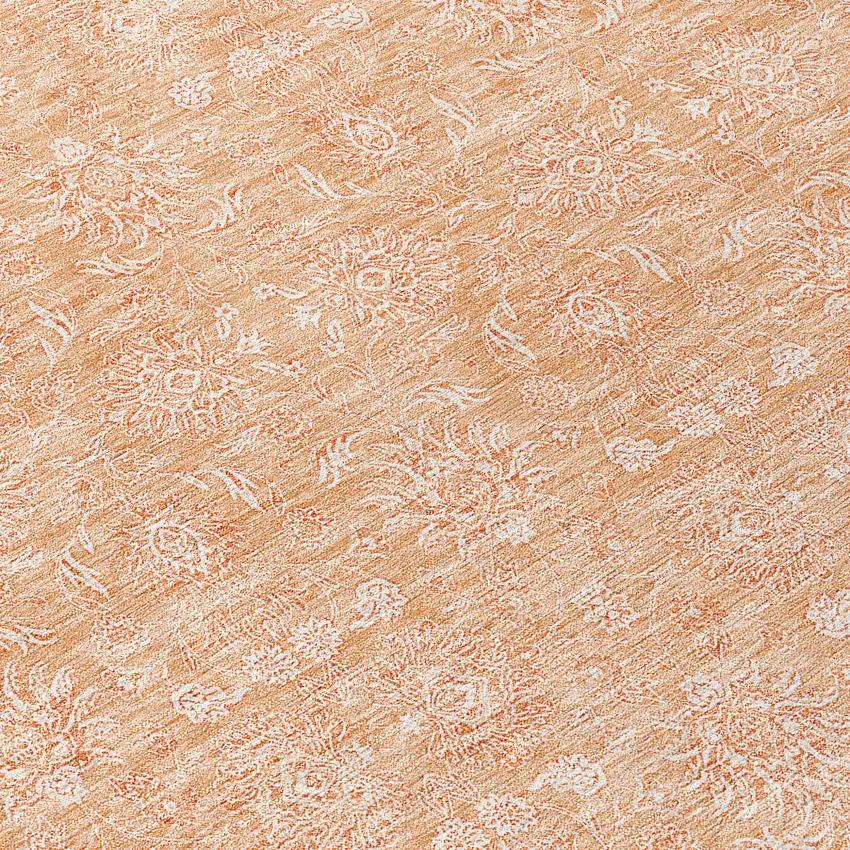 Peach And Ivory Floral Washable Indoor Outdoor Area Rug Photo 9