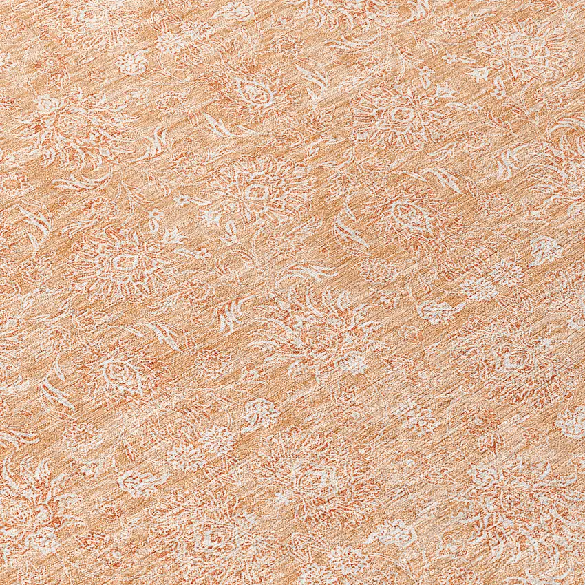 Peach And Ivory Floral Washable Indoor Outdoor Area Rug Photo 9