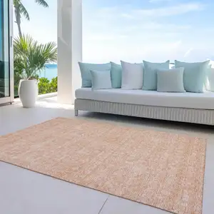 Photo of Peach And Ivory Floral Washable Indoor Outdoor Area Rug