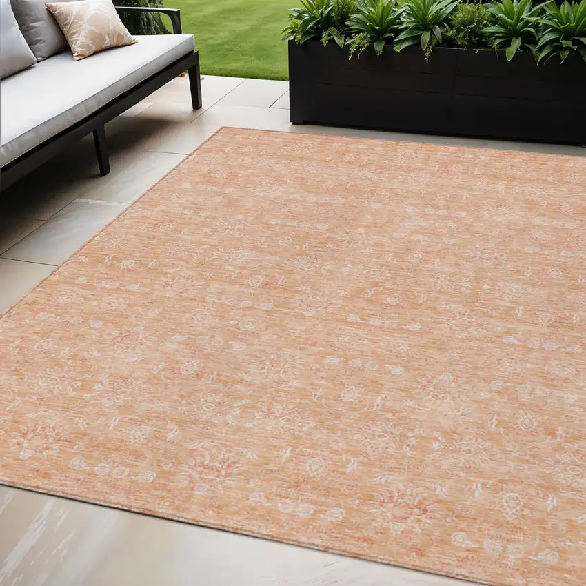 Peach And Ivory Floral Washable Indoor Outdoor Area Rug Photo 1