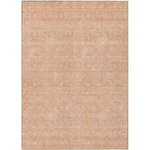 Photo of Peach And Ivory Floral Washable Indoor Outdoor Area Rug