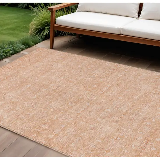 Peach And Ivory Floral Washable Indoor Outdoor Area Rug Photo 1