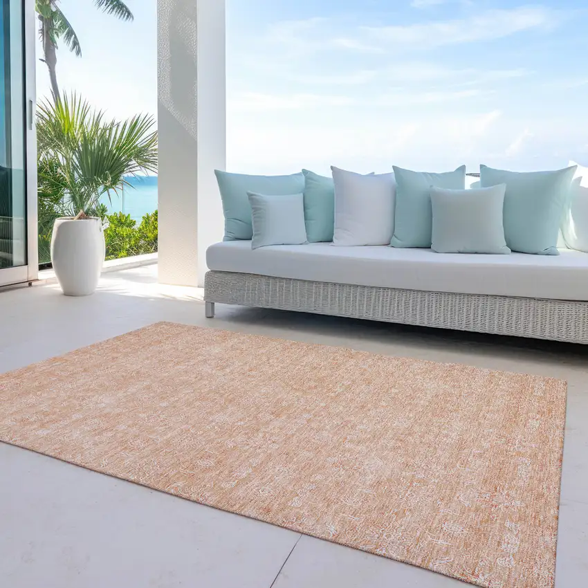 Peach And Ivory Floral Washable Indoor Outdoor Area Rug Photo 9