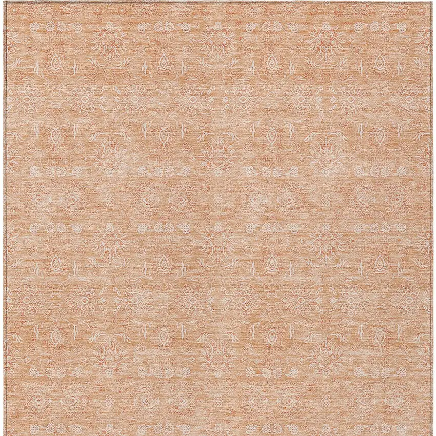 Peach And Ivory Floral Washable Indoor Outdoor Area Rug Photo 6