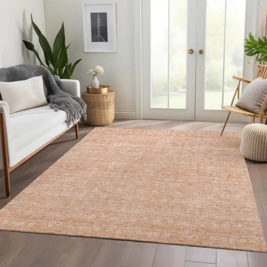 Peach And Ivory Floral Washable Indoor Outdoor Area Rug Photo 8