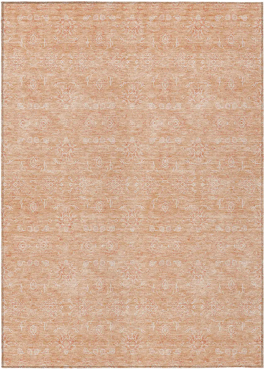 Peach And Ivory Floral Washable Indoor Outdoor Area Rug Photo 1