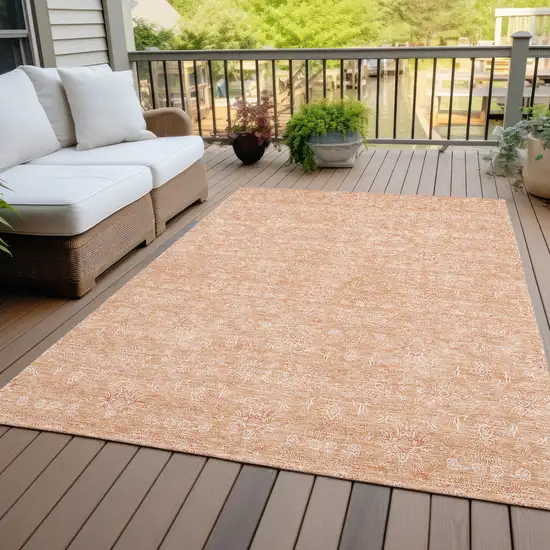 Peach And Ivory Floral Washable Indoor Outdoor Area Rug Photo 7