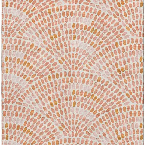 Peach And Ivory Geometric Washable Area Rug With UV Protection Photo 4