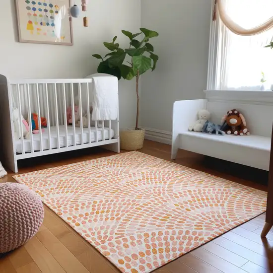Peach And Ivory Geometric Washable Area Rug With UV Protection Photo 5