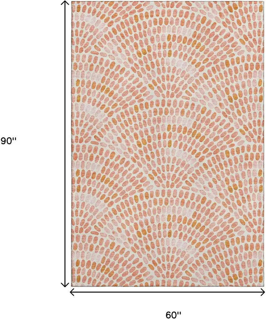Peach And Ivory Geometric Washable Area Rug With UV Protection Photo 3