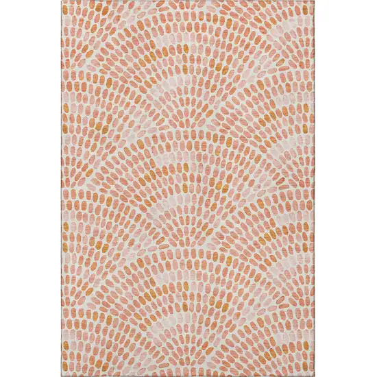 Peach And Ivory Geometric Washable Area Rug With UV Protection Photo 4