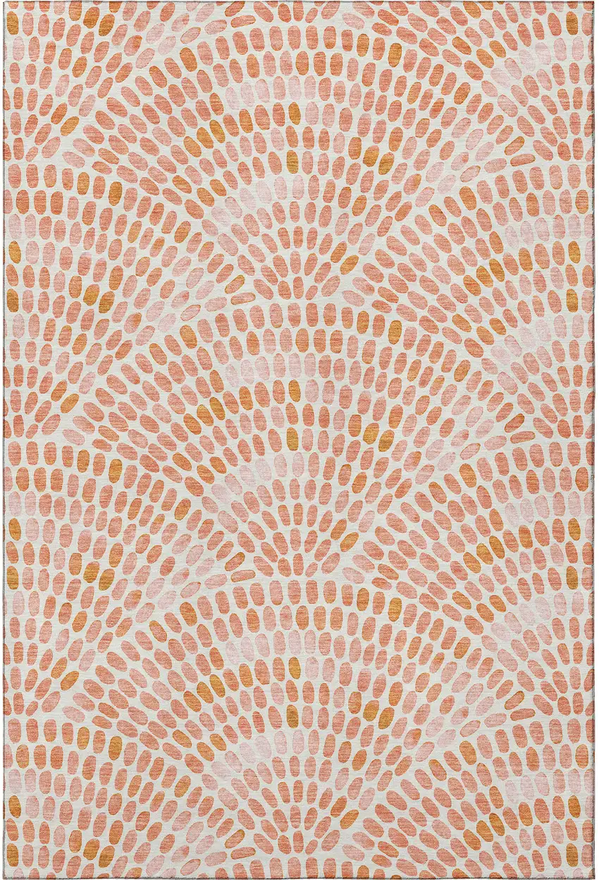 Peach And Ivory Geometric Washable Area Rug With UV Protection Photo 4