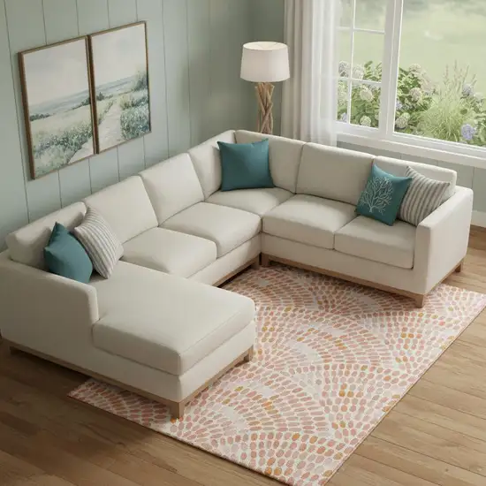 Peach And Ivory Geometric Washable Area Rug With UV Protection Photo 1