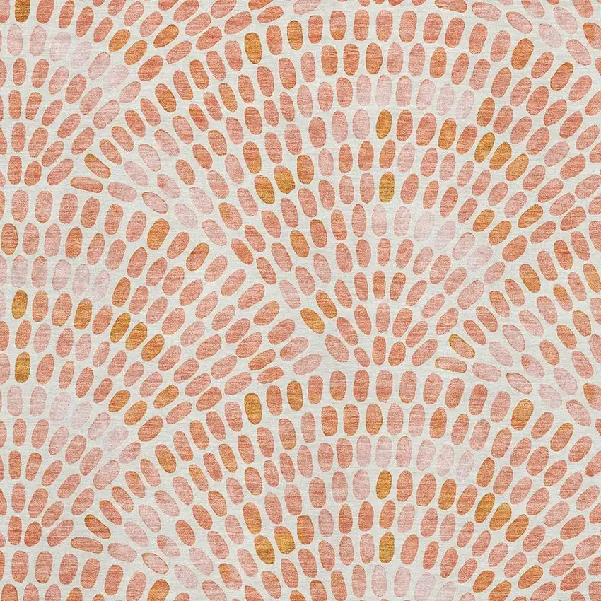 Peach And Ivory Geometric Washable Area Rug With UV Protection Photo 3