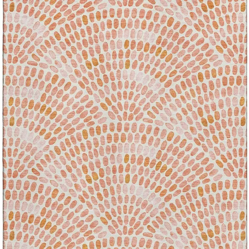 Peach And Ivory Geometric Washable Area Rug With UV Protection Photo 4