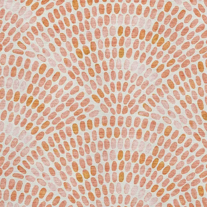 Peach And Ivory Geometric Washable Area Rug With UV Protection Photo 3