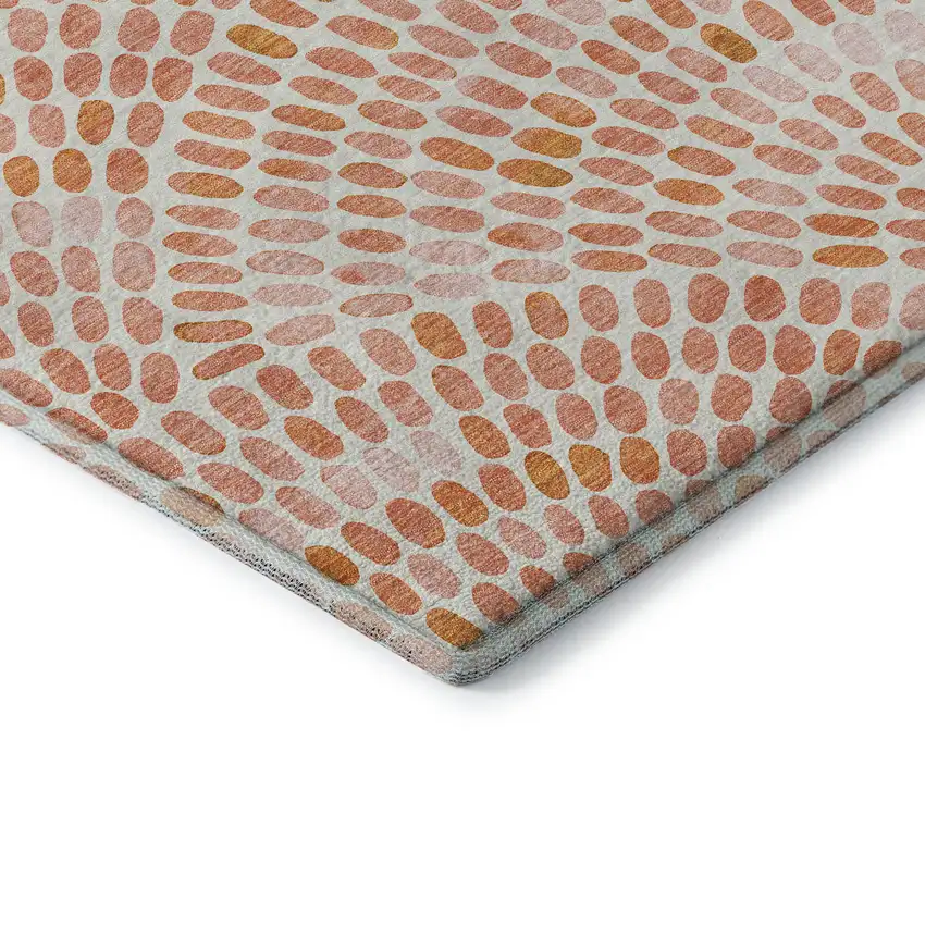 Peach And Ivory Geometric Washable Area Rug With UV Protection Photo 8
