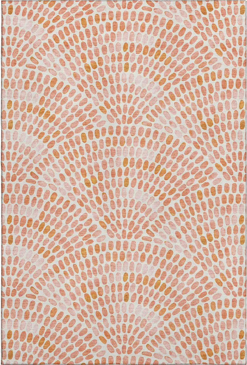 Peach And Ivory Geometric Washable Area Rug With UV Protection Photo 1