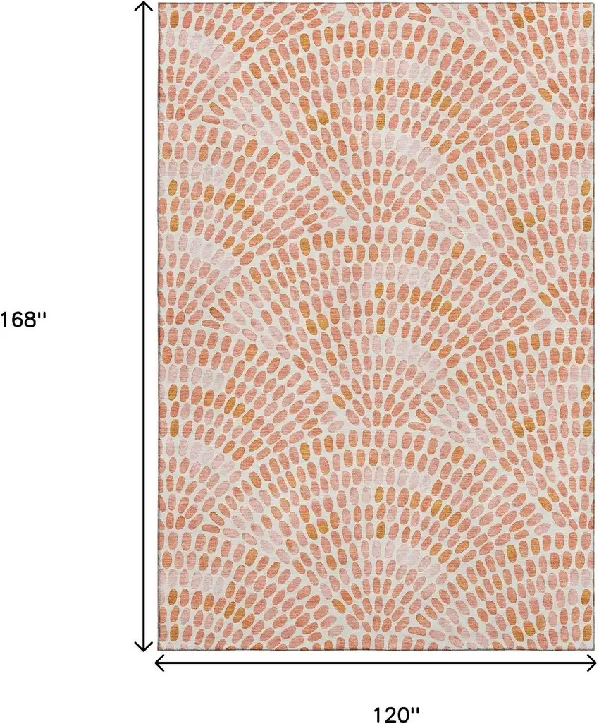 Peach And Ivory Geometric Washable Area Rug With UV Protection Photo 3