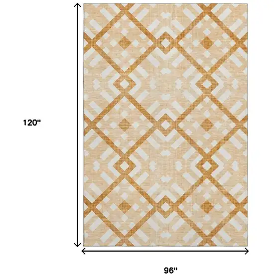 Peach And Ivory Geometric Washable Area Rug With UV Protection Photo 3